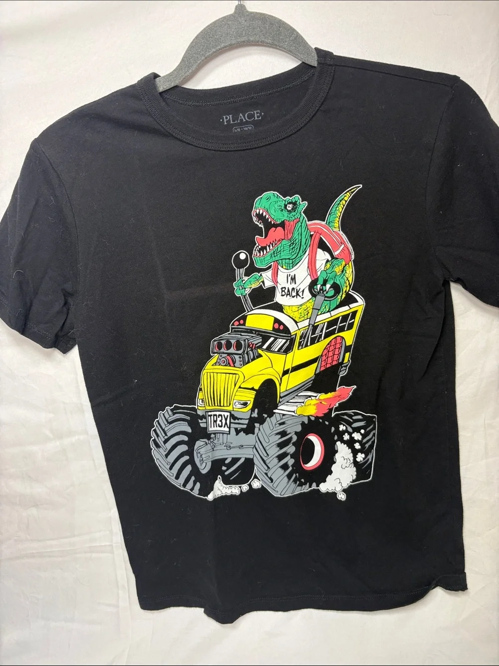 The Children's Place Black Dino Bus Graphic Tee with Yellow Accents
